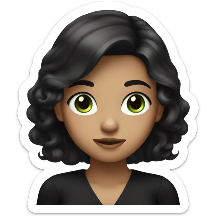 a girl with beautiful dark hair in a black dress and neckline, she has green eyes sticker