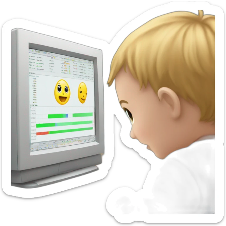 A baby watching monitor and on monitor a trading chart is show sticker