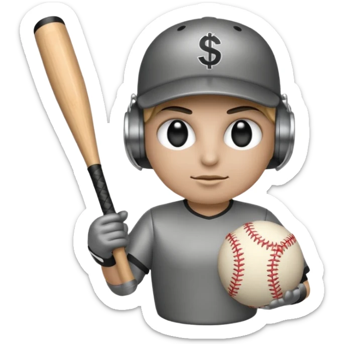 a Bomb emoji holding a baseball bat with money sign eyes sticker