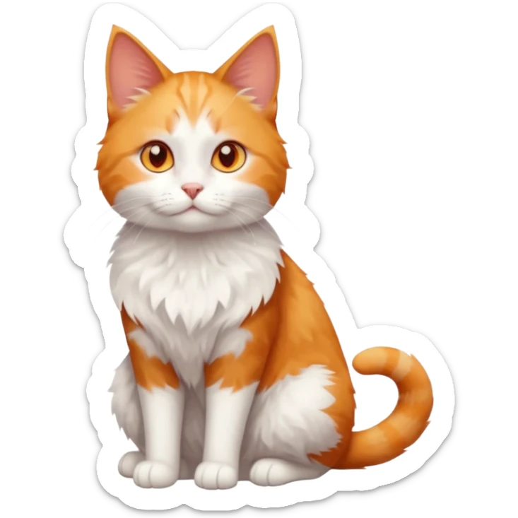 full body of tiny + skinny ginger and white cat with deep orange eyes and triangular shaped face sticker