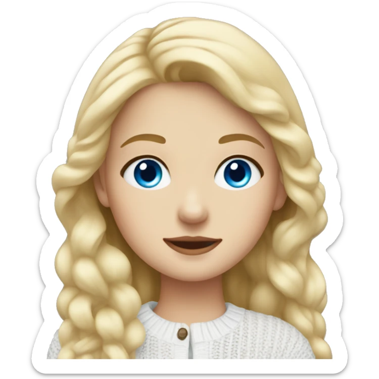 blonde girl with blue eyes wearing white knitted cardigan  sticker