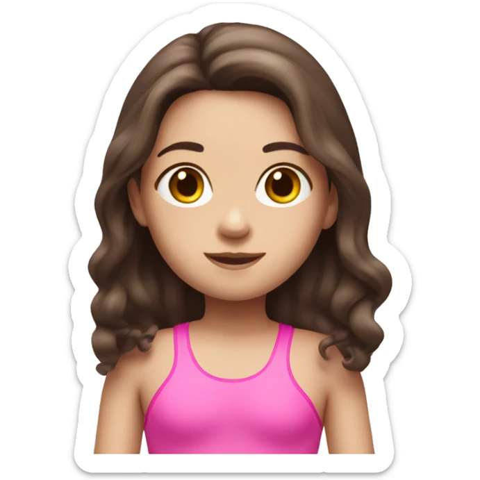 swimming little white girl with pink swimming suit dark brown long hair sticker