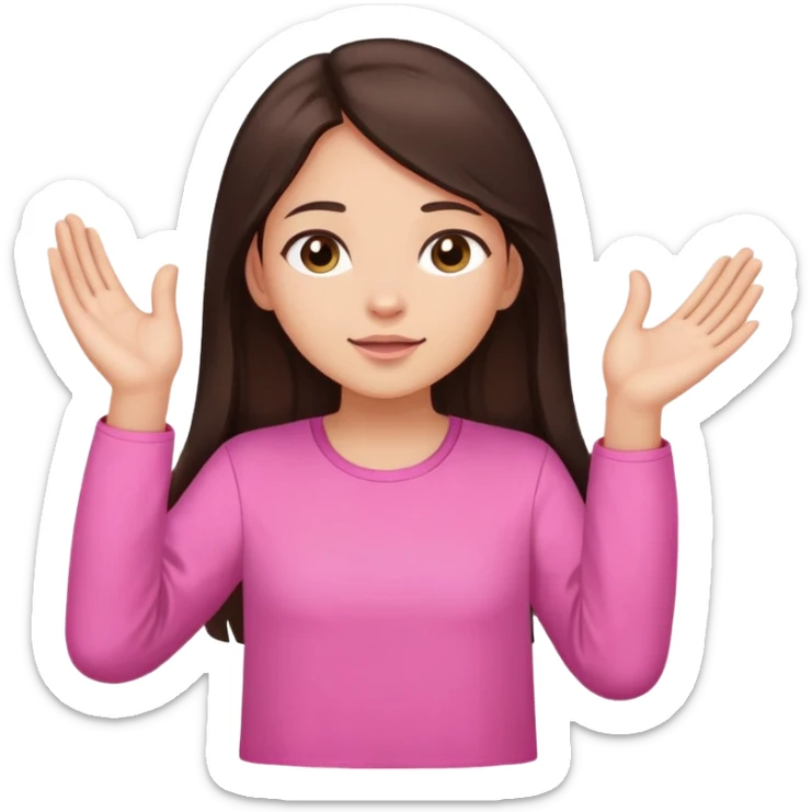 Girl long dark brown hair light medium skin worship God hands lifted  pink shirt sticker