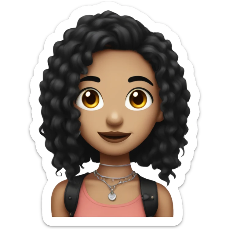 Girl with black hair with a septum piercing and vertical labret piercing with eyeliner smiling sticker