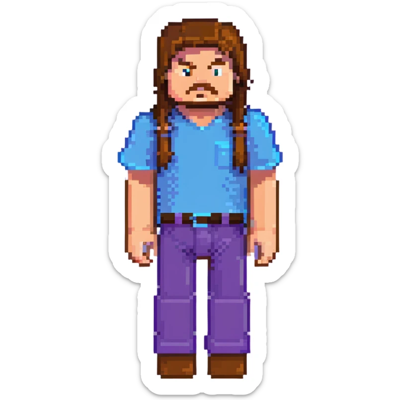 Jack Black as Minecraft Steve, blocky character with brown hair, blue shirt, and purple pants sticker