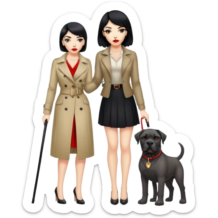 fashionable woman with red lips and black hair next to a Cane Corso dog sticker