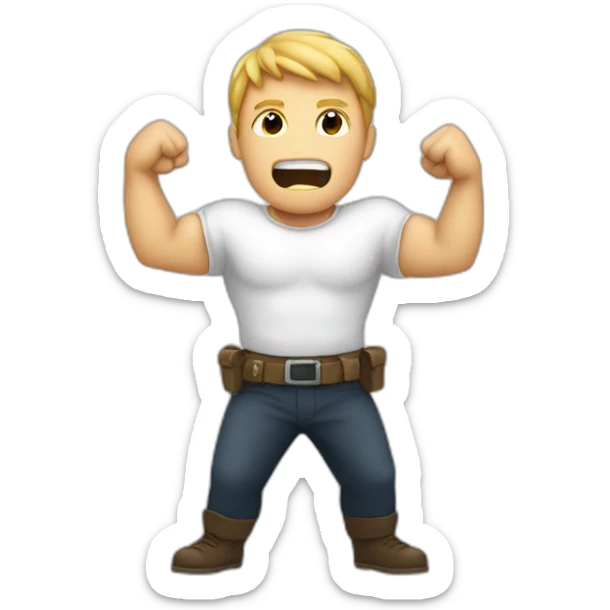 White Man with his armes in a x in front of his chest with his fists closed with his face shouting sticker