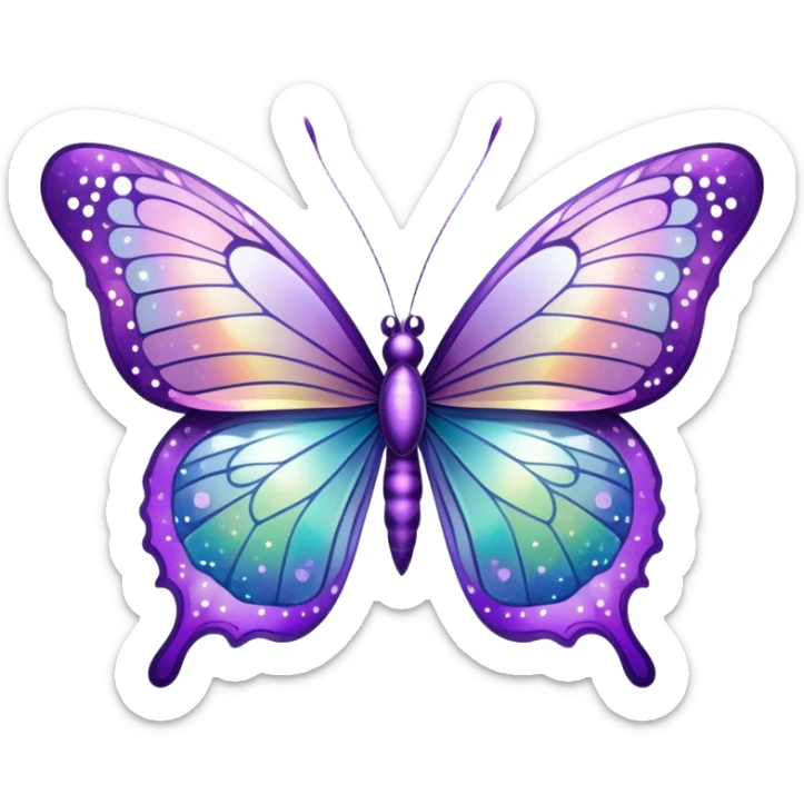Pastel sparkly purple glittery iridescent rainbow transparent butterfly with detailed intricate patterns sticker