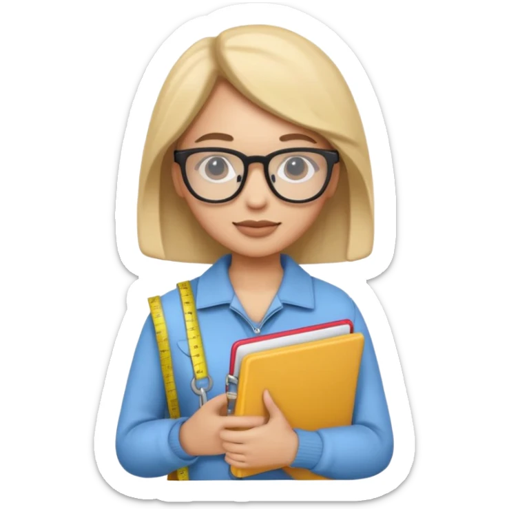 A 3D emoji with a apple Memoji style that the depicts a person who is learning to become a fashion designer as her highchool extended profile. She is young in a highschool age. She has items that are familiar with this job in the field sticker