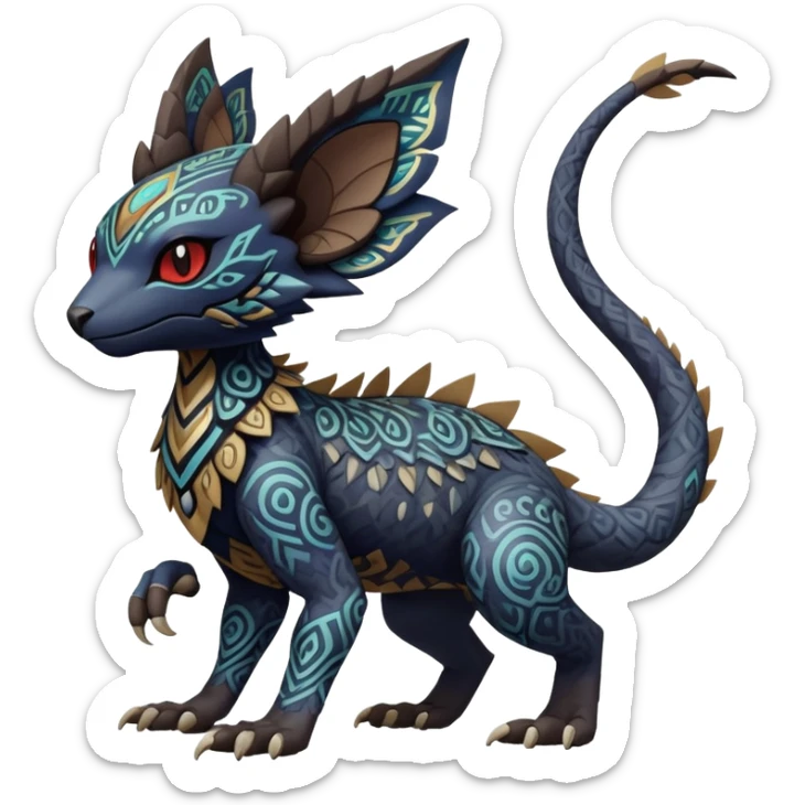 Dark edgy exotic anthropomorphic painted Fakémon-Pokémon-Trico-Vernid-creature sticker