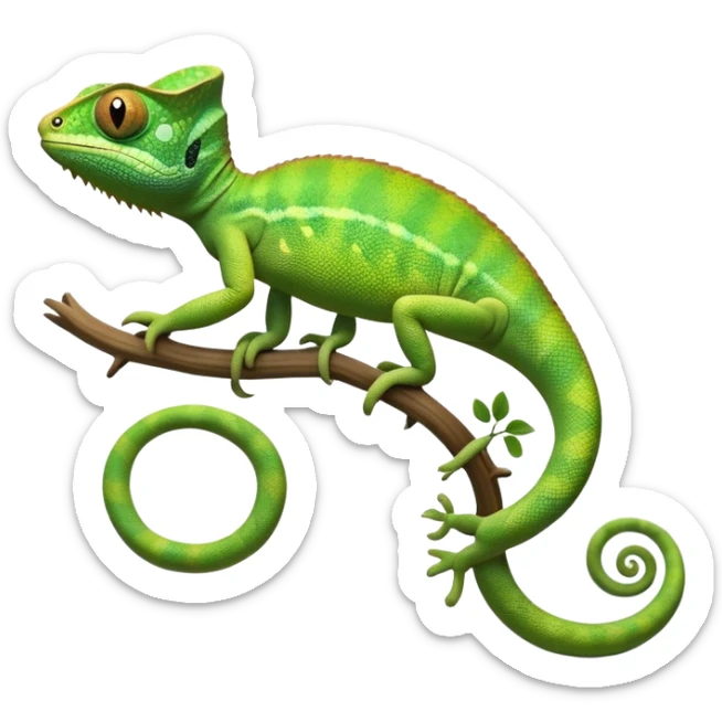 cinematic-chameleon-realistic-full-body-climbing-emoji,-slender-body-gripping-a-twisting-vine-with-prehensile-feet,-scaly-green-skin-shifting-shades-with-its-environment,-large-bulging-eyes-rotating-independently,-delicate-coiled-tail-curling-behind,-long-tongue-slightly-protruding-as-if-ready-to-strike,-simplified-yet-realistic-focused-features,-highly-detailed,-glowing-with-an-ethereal-forest-light sticker