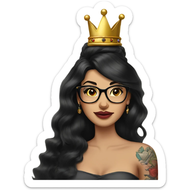 Pinupx long length dark hair and a crown and tattoos and glasses sticker