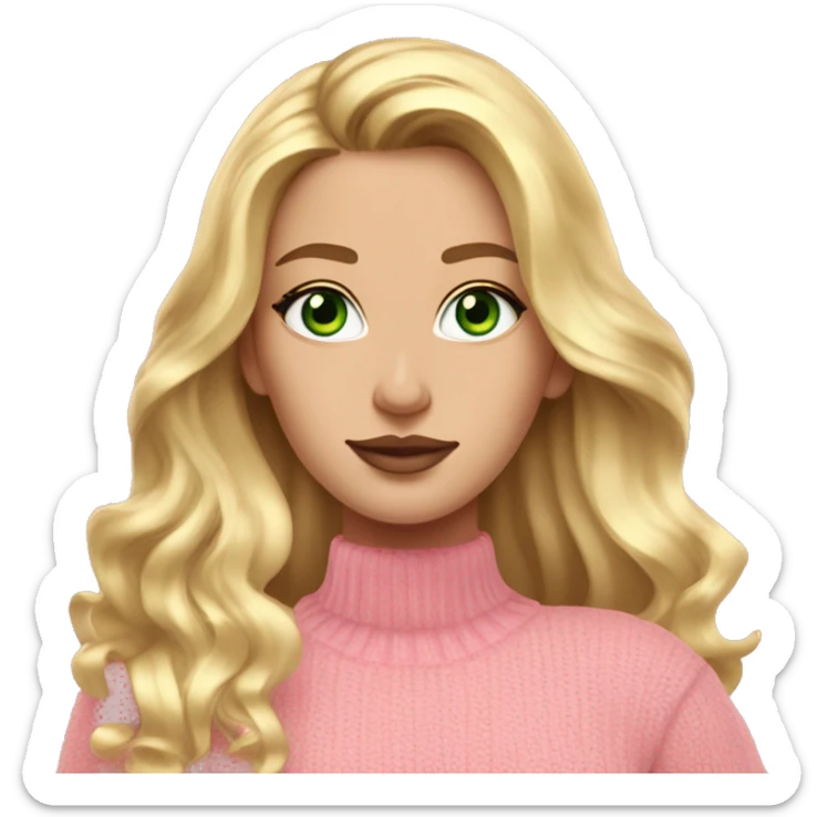 White girl pink sweater pink lipstick green eyes gold earrings pink nails golden wavy long hair full body sticker