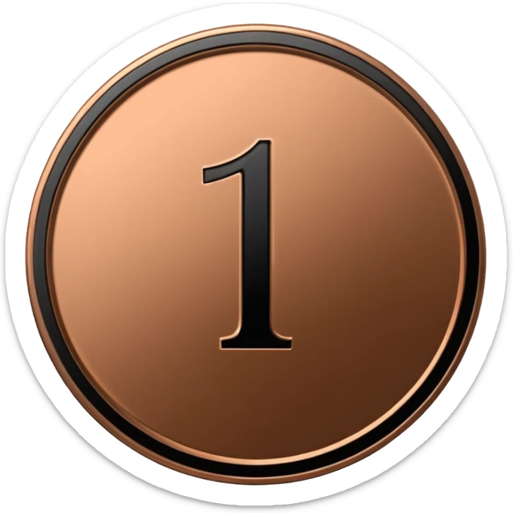 Emoji icon of a black coin with engraved number 1, minimalist style, isolated sticker