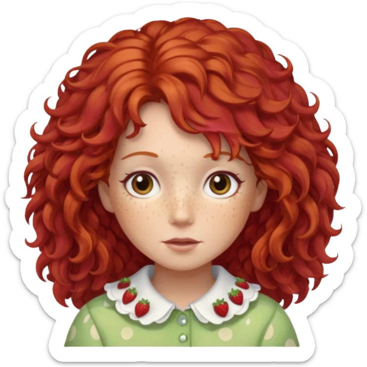strawberry shortcake the character but with wild eyes and frizzy hair to mimic an insane person sticker