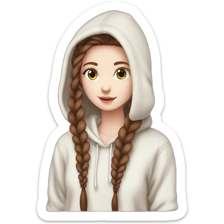 pale skin and long braid marron hair and huzlenuts eyes girl hoodie sticker