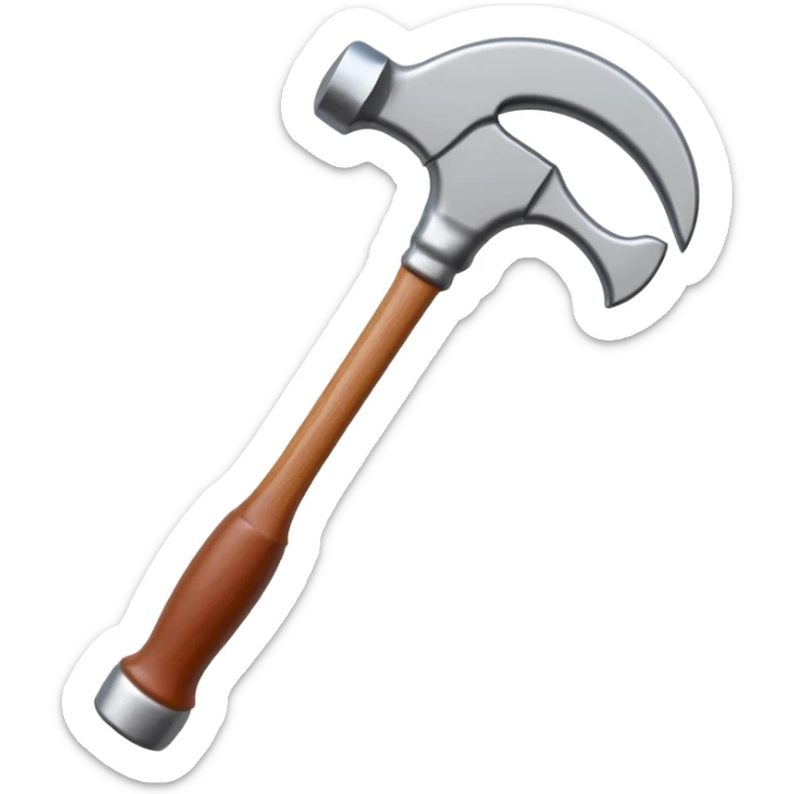 Generate a highly detailed, realistic 3D icon of a standard claw hammer in the minimalist Apple app icon style, like those seen in iOS or macOS apps—clean, elegant, with subtle depth, smooth curves, and professional rendering sticker