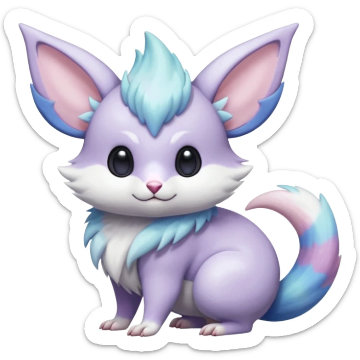  Shiny iridescent colorful pastel flourishing flurry fuzzy Absol-Minccino-Furret-Zangoose-Chinchilla-fusion-animal-Fakémon-hybrid-creature  sticker