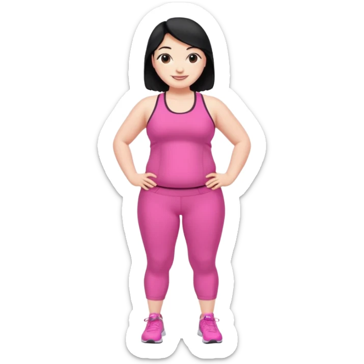 a pretty bratz fair girl in pink workout clothes (fat) and black hair sticker