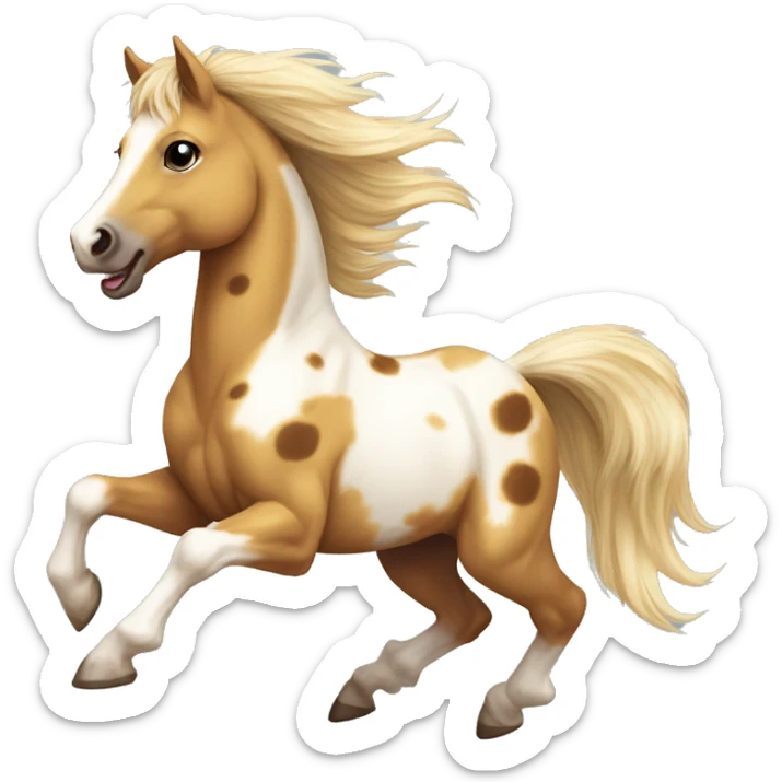 Scruffy Piebald tricolor palomino yellow brown pony with dark brown spots galloping running sticker
