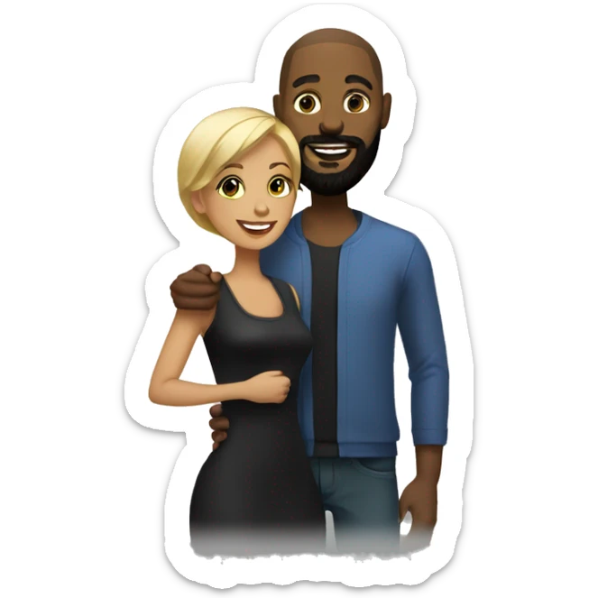 Black bearded man and short blonde hair black woman happy together  sticker