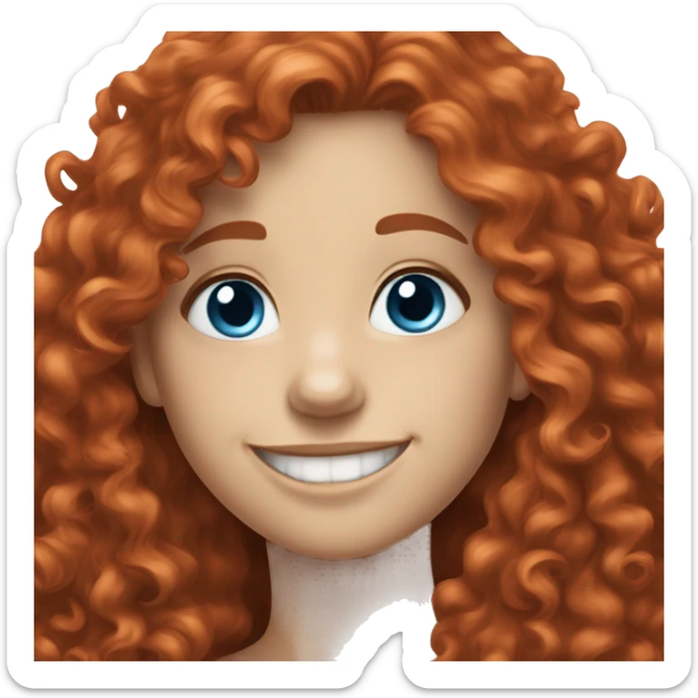 Happy Red long hair curly girl, white skin and blue eyes  sticker