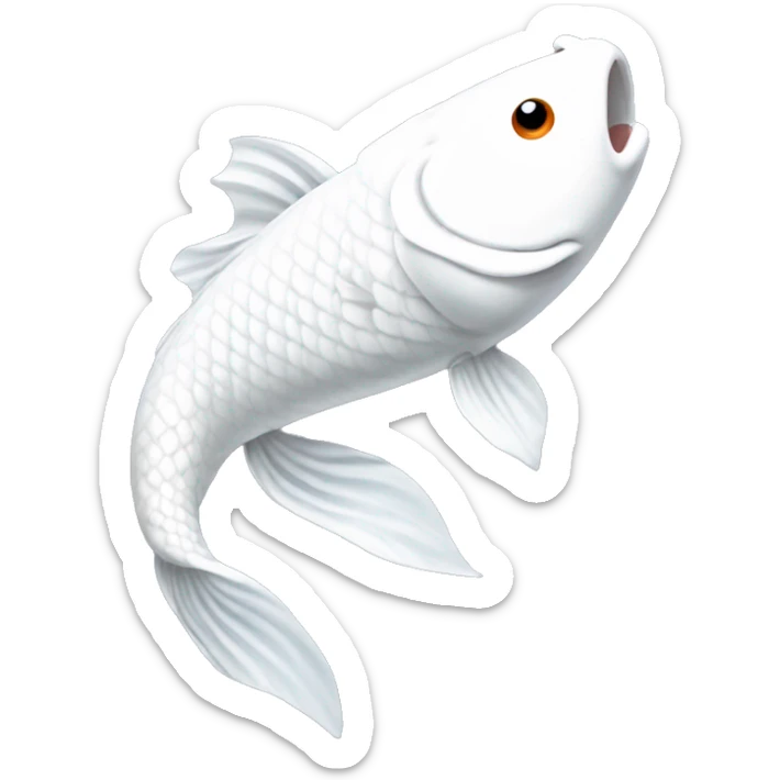 The face forward of an All white koi fish with long flowing fins sticker