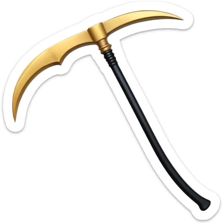 The scythe of the God of Death, a symbol of death, is long and straight, entirely in deep black. sticker