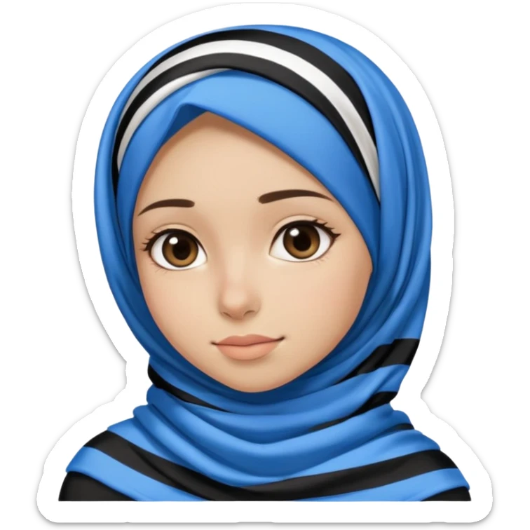 White hijab girl wearing stripes tshirt and blue black hijab sticker