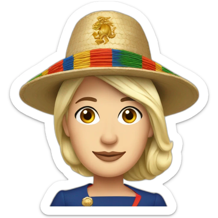 Marine Le Pen in traditional African dresswith africain hat sticker