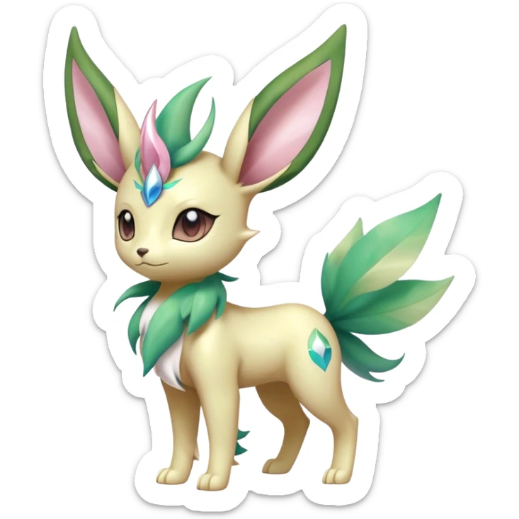 Shiny Cool Sparkly Cute Ethereal Leafeon-Sylveon-Fakemon-hybrid-fusion- full body sticker