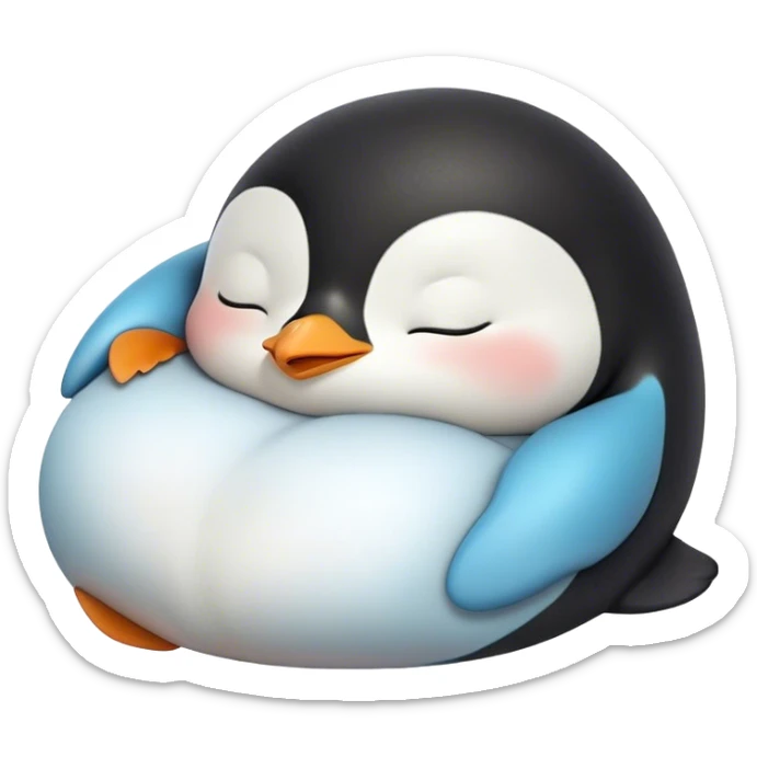Meme-Worthy cute Sleeping Baby Penguin Portrait Emoji, Head resting peacefully with a contented smile, showcasing luxuriously soft down and a serene, slumbering gaze, Simplified yet hilariously adorable features, highly detailed, glowing with a soft, drowsy polar light, high shine, relaxed and utterly lovable, stylized with an air of playful laziness, bright and heartwarming, soft glowing outline, capturing the essence of a sleeping baby penguin that feels destined to become the next viral icon of adorable rest! sticker