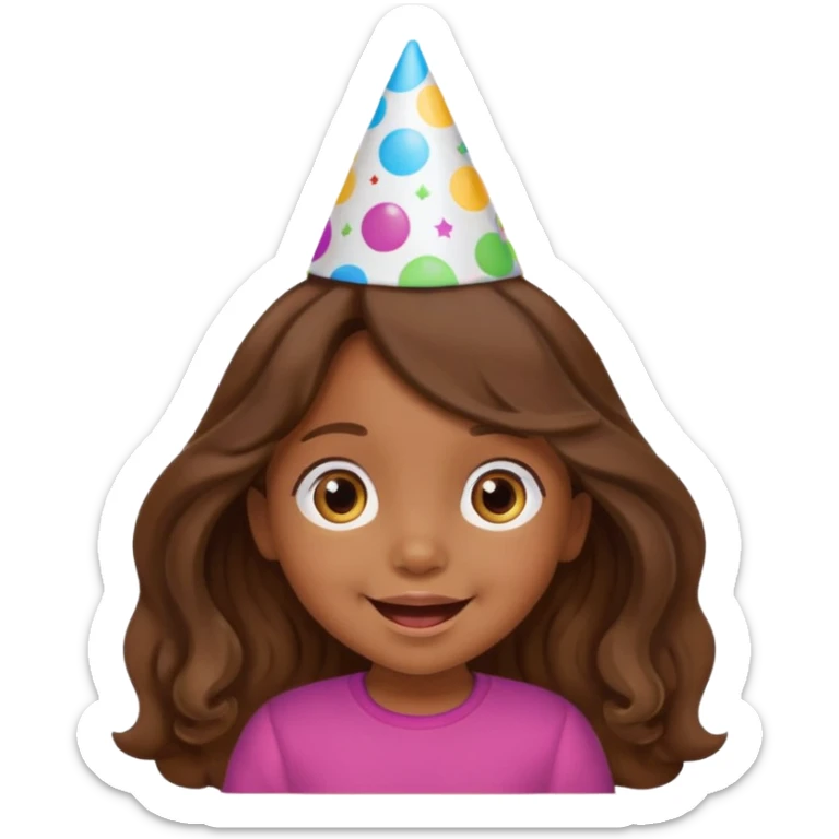 a little girl with brown long wavy hair with birthday hat, supprising















 sticker