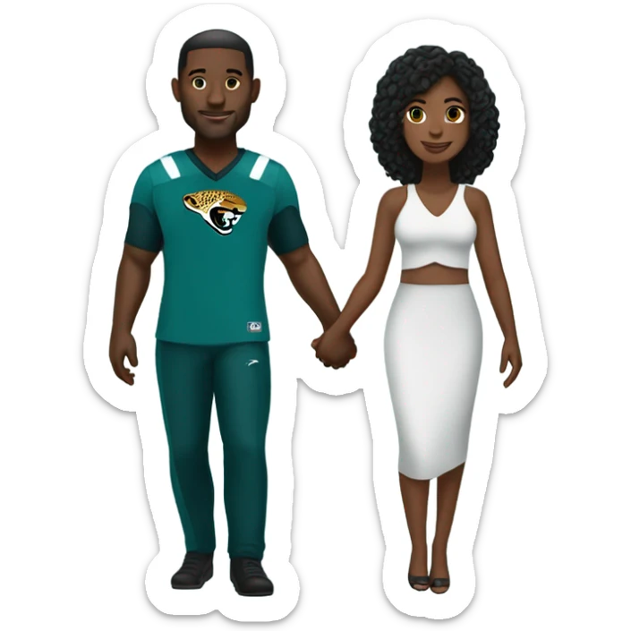 Black man and woman in Jacksonville Jaguar clothes holding hands sticker