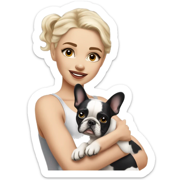 light-skinned and fair-haired dancer with a French bulldog merle puppy sticker
