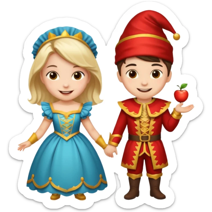 crie uma imagem com duas crianças fantasiadas brincando, um menino e uma menina sticker
