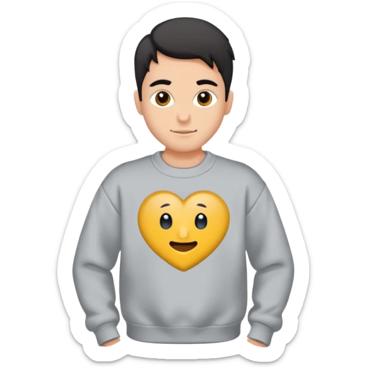 Saçı uzun ve arkadan bağlı, beyaz tenli, sakallı 24 yaşlarında, üzerinde gri  sweat olan bir erkek çiz sticker