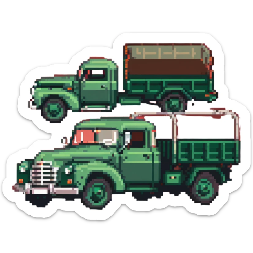 ZIL 130 Soviet truck with green cabin and flatbed, vintage Russian truck from 1960s sticker