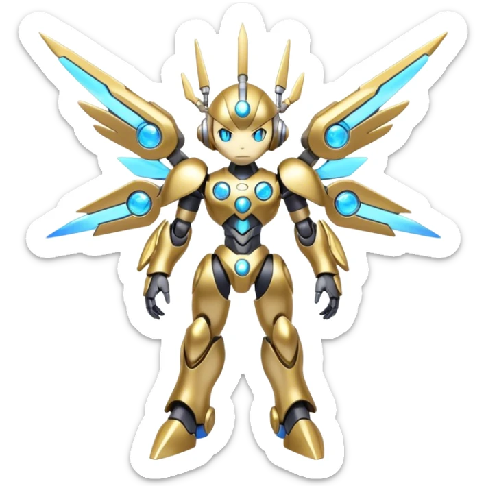 Shiny Cute Futuristic Mechanical Glossy Celestial Godly Divine Metal-Cyborg-Fakemon-Pokemon-Digimon-Spectrobes-fusion, full body sticker