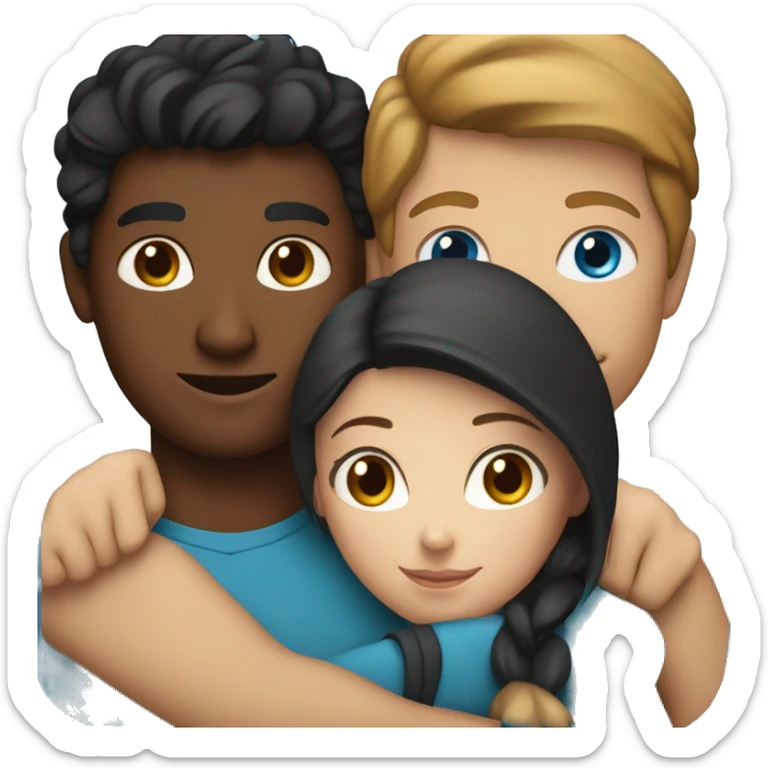 Couple embracing with arms around each other; white woman with blue eyes and brown hair, Indian man with black hair  sticker