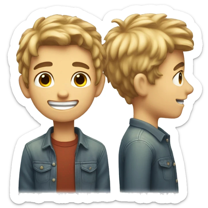 A 15 years boy with cute smile hi stand and had to like friends sticker