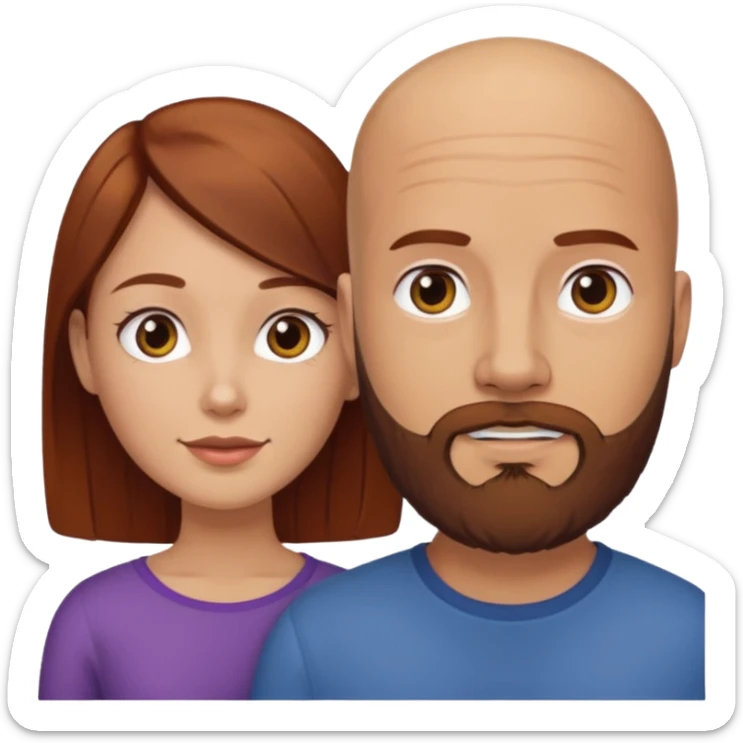 Couple. A bald man with beard and a girl with dark yellowish auburn hair. sticker