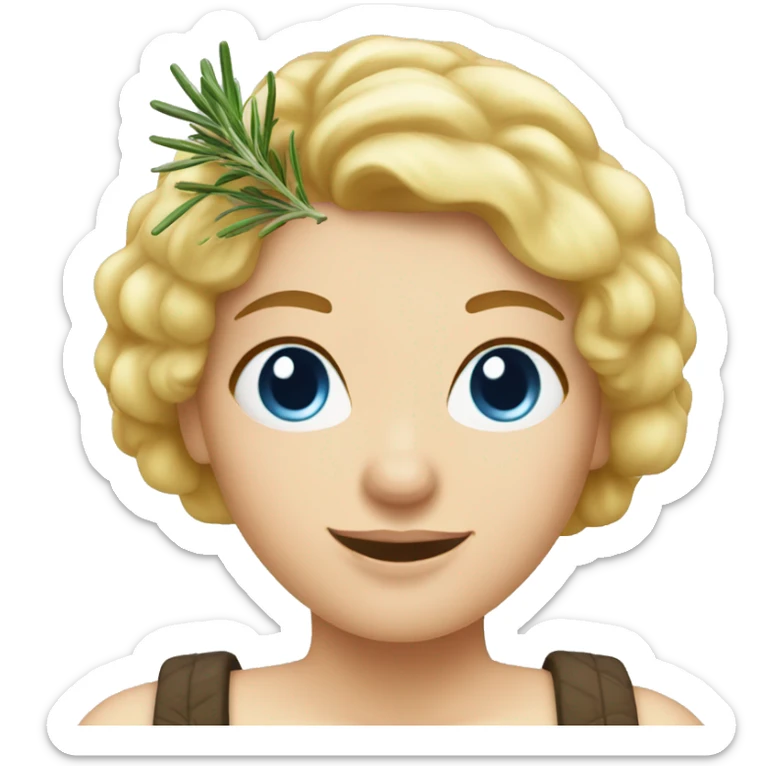 woman with blond Hair and Blue Eyes growing rosemary out of her head sticker