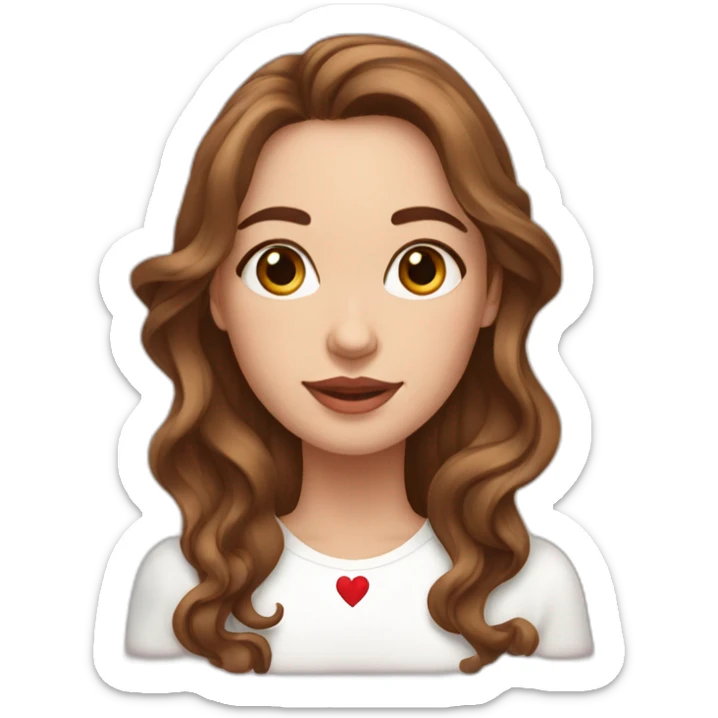 white beautiful woman, brown wavy hair, showing heart by two hands, long earrings sticker