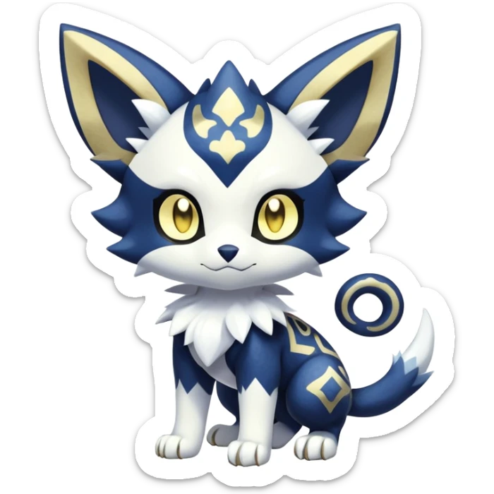 Shiny mExotic Colorfulj Excessive Mysterious Gothic Meowstic-Poochyena-Pokémon-Fakémon-hybrid-creature (full body) with pattern-markings with golden eyes sticker