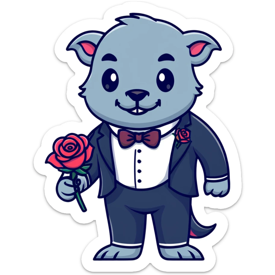 Beast from Beauty and the Beast with human mouth holding the enchanted rose, elegant formal outfit sticker