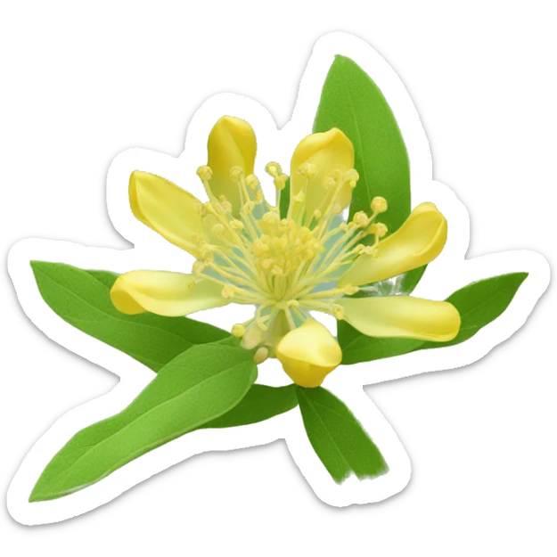 Ashwagandha flower with greenish-yellow petals and a central cluster of tiny yellow stamens sticker