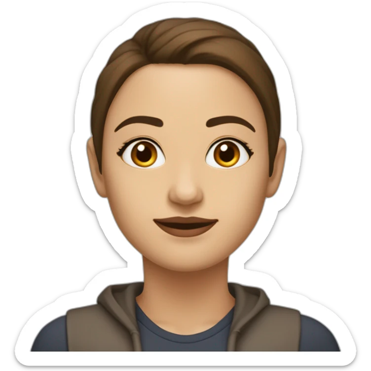 Mujer de 30 años, tez blanca, ojos marrón oscuro y pelo de longitud media, color castaño que se aclara de medios a puntas. Parecida a la actriz protagonista de la película crepúsculo sticker
