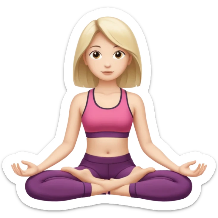 The same girl is sitting in a lotus position, with shoulder-length hair and sportswear. sticker