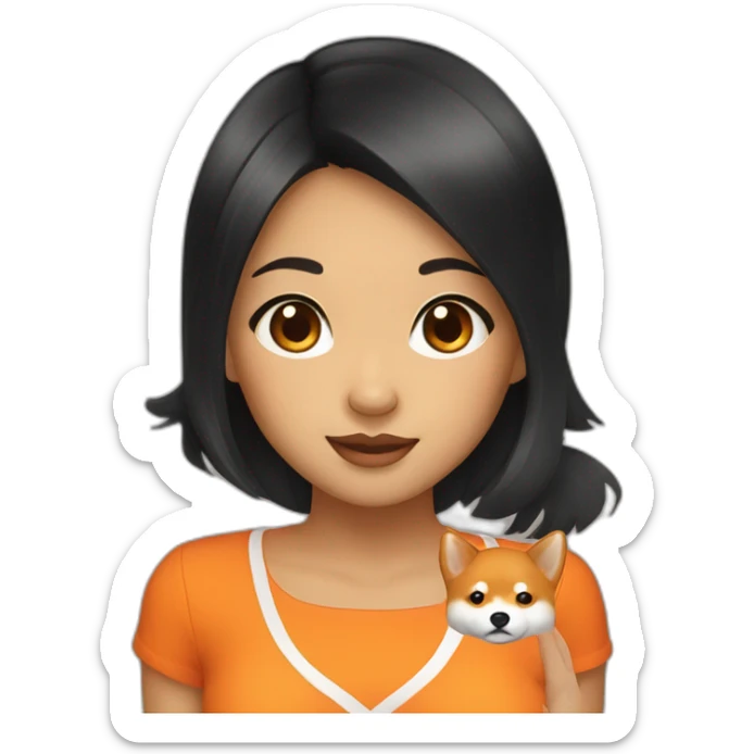 Black hair girl with orange color shiba inu sticker